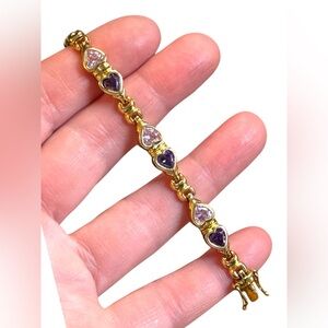 Stunning Gold plt sterling silver 925 Purple & pink Heart CZ Bracelet